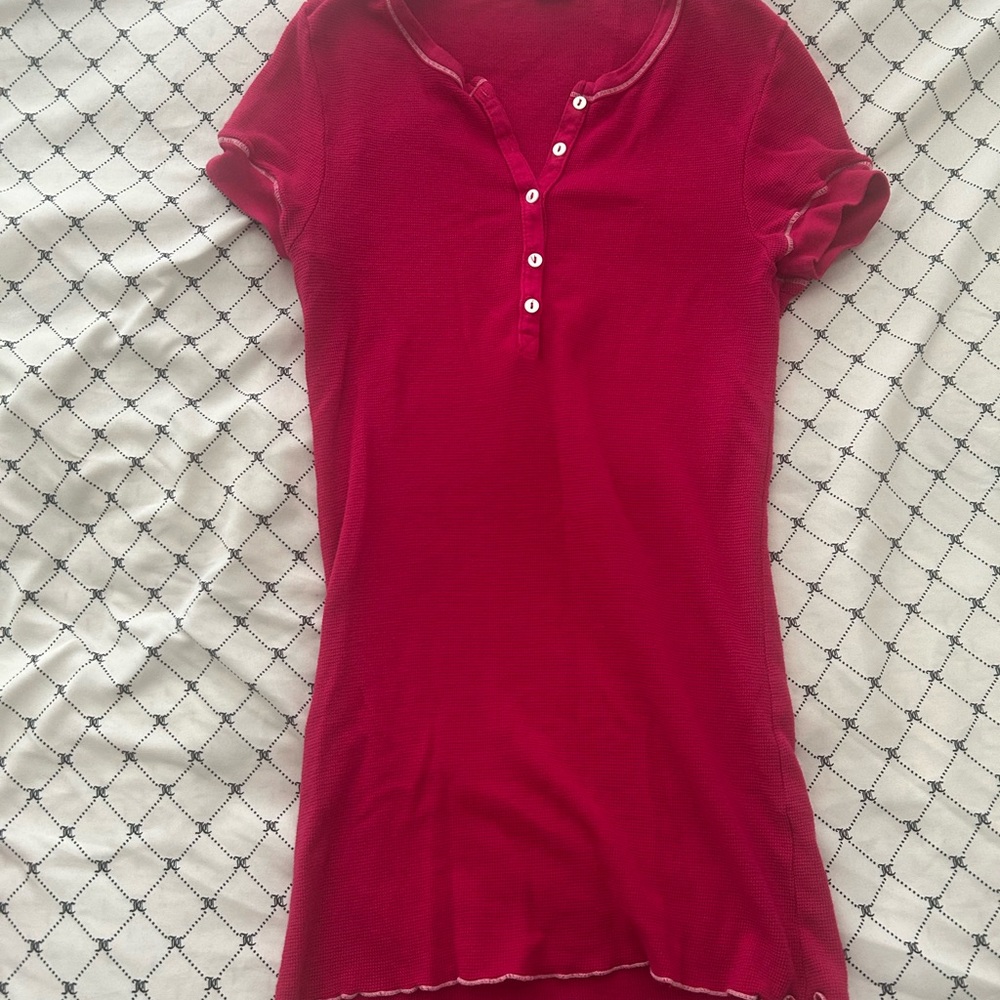 Splendid Red Short-Sleeve Henley Top